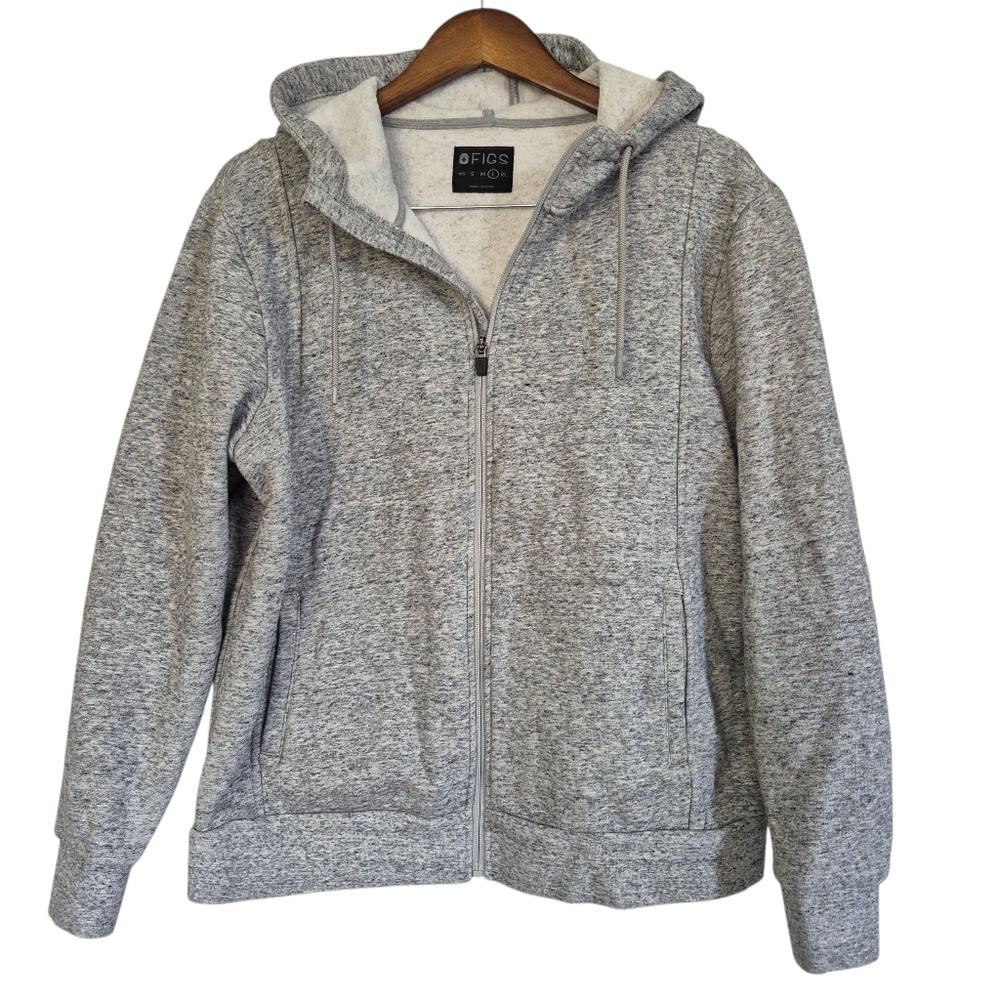 Figs Essential Soft Grey Hoodie Zip Up Large